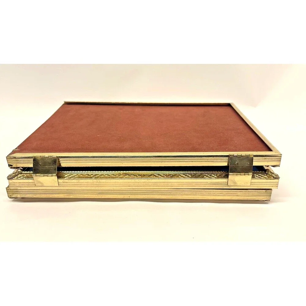 Vintage Tri-Fold Gold Tone Hinged Picture Frame Holds (3) 8x10 Photos-Tabletop